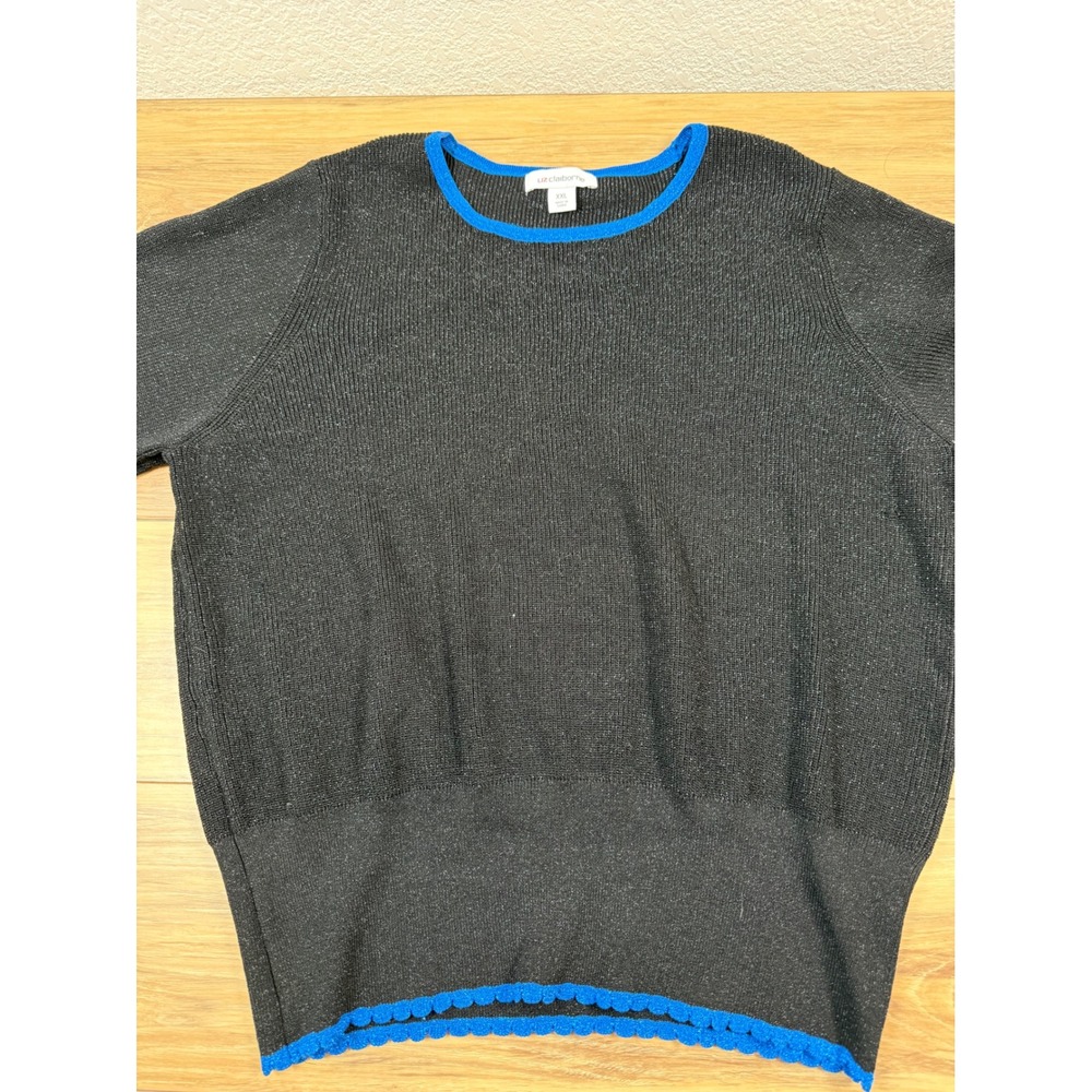 Liz Claiborne Black Blue Sparkle Knit Crew Neck Long Sleeve Sweater XXL NWT $49 - Picture 6 of 11